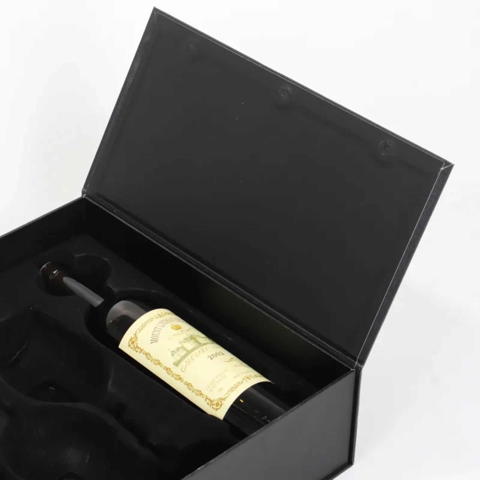 2-Bottle Wine Glass Gift Box with Magnetic Double-Door Opening