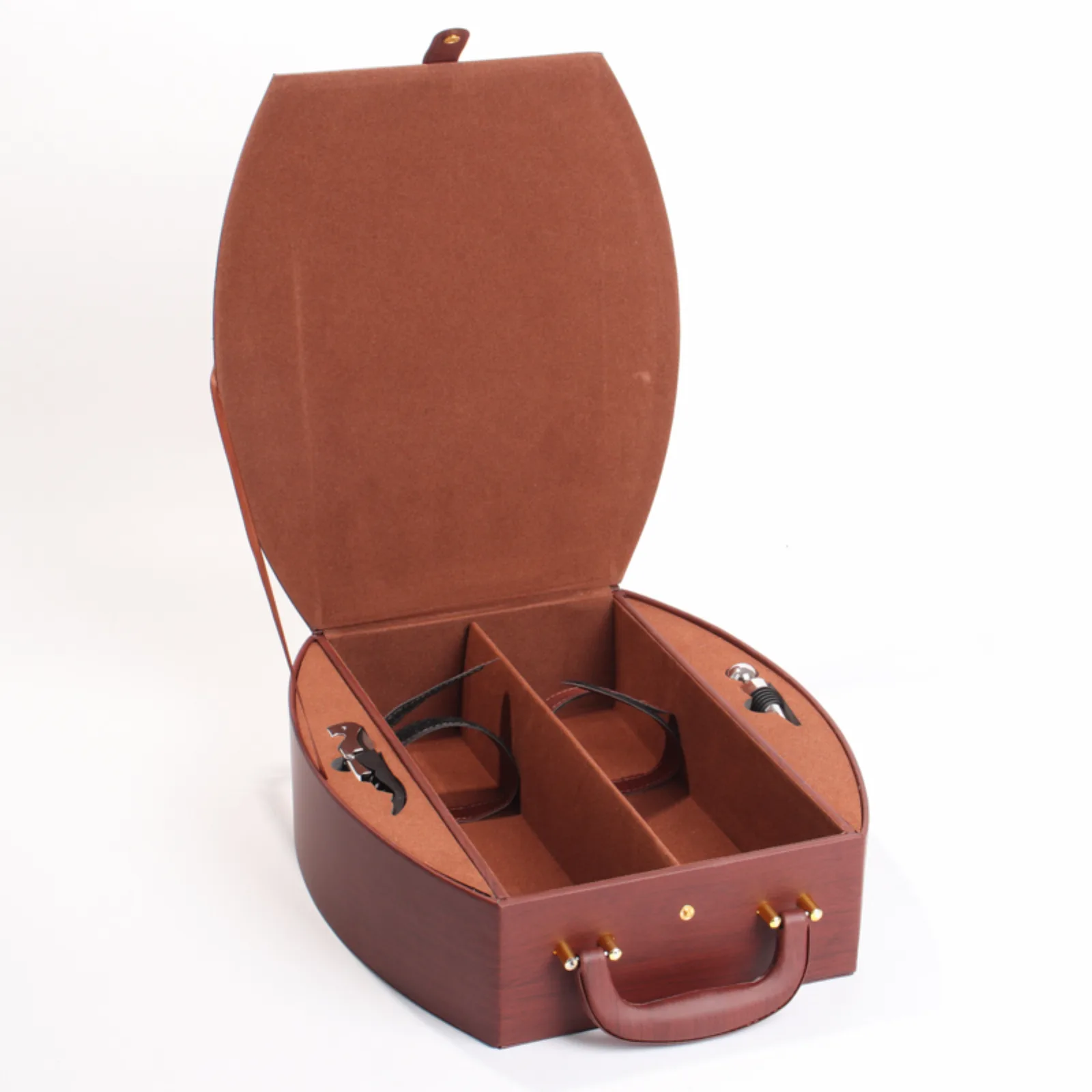 Faux Wood & Leather Double Wine Bottle Gift Box 5