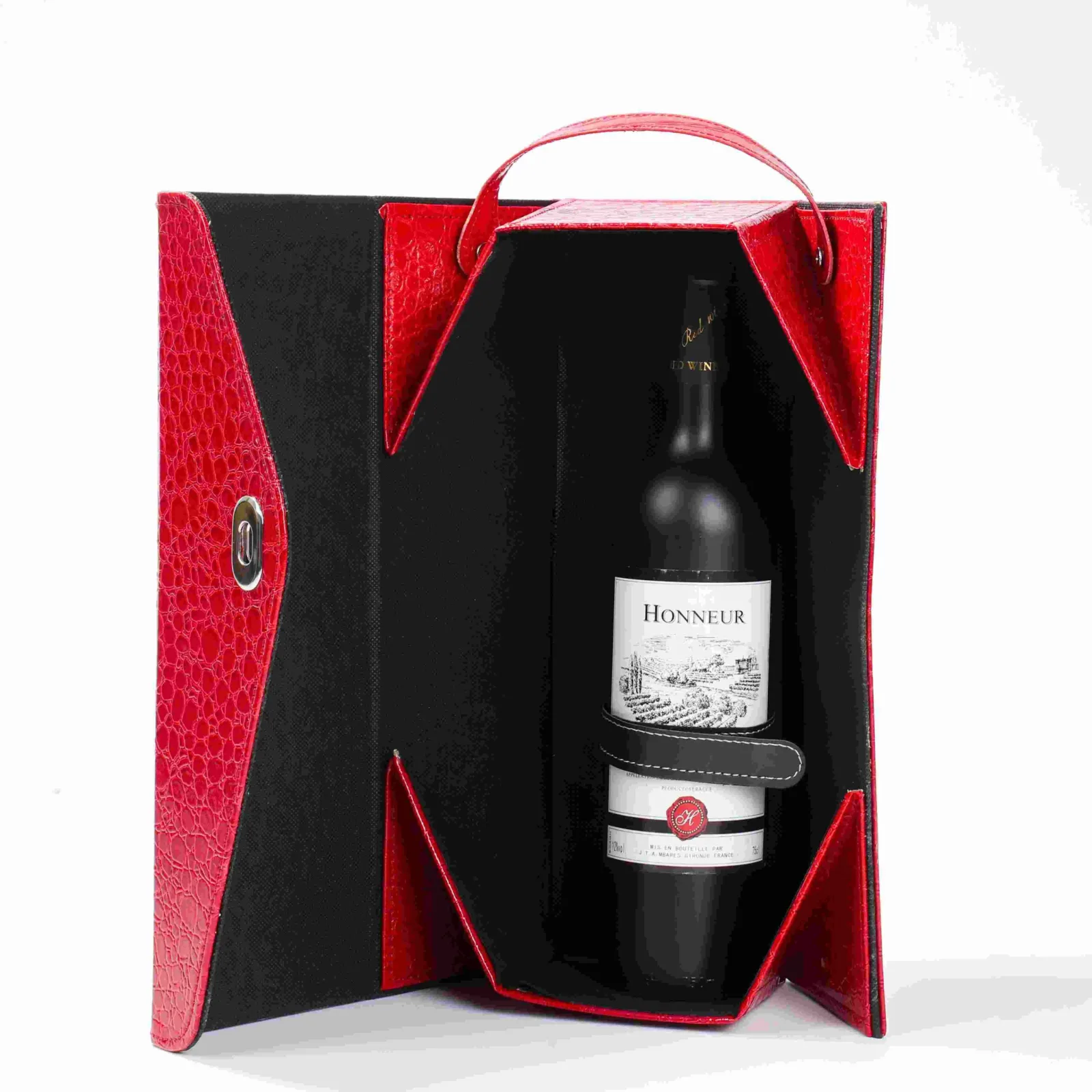 Winery Leather Single-Bottle Wine Gift Box with PU Handle 2