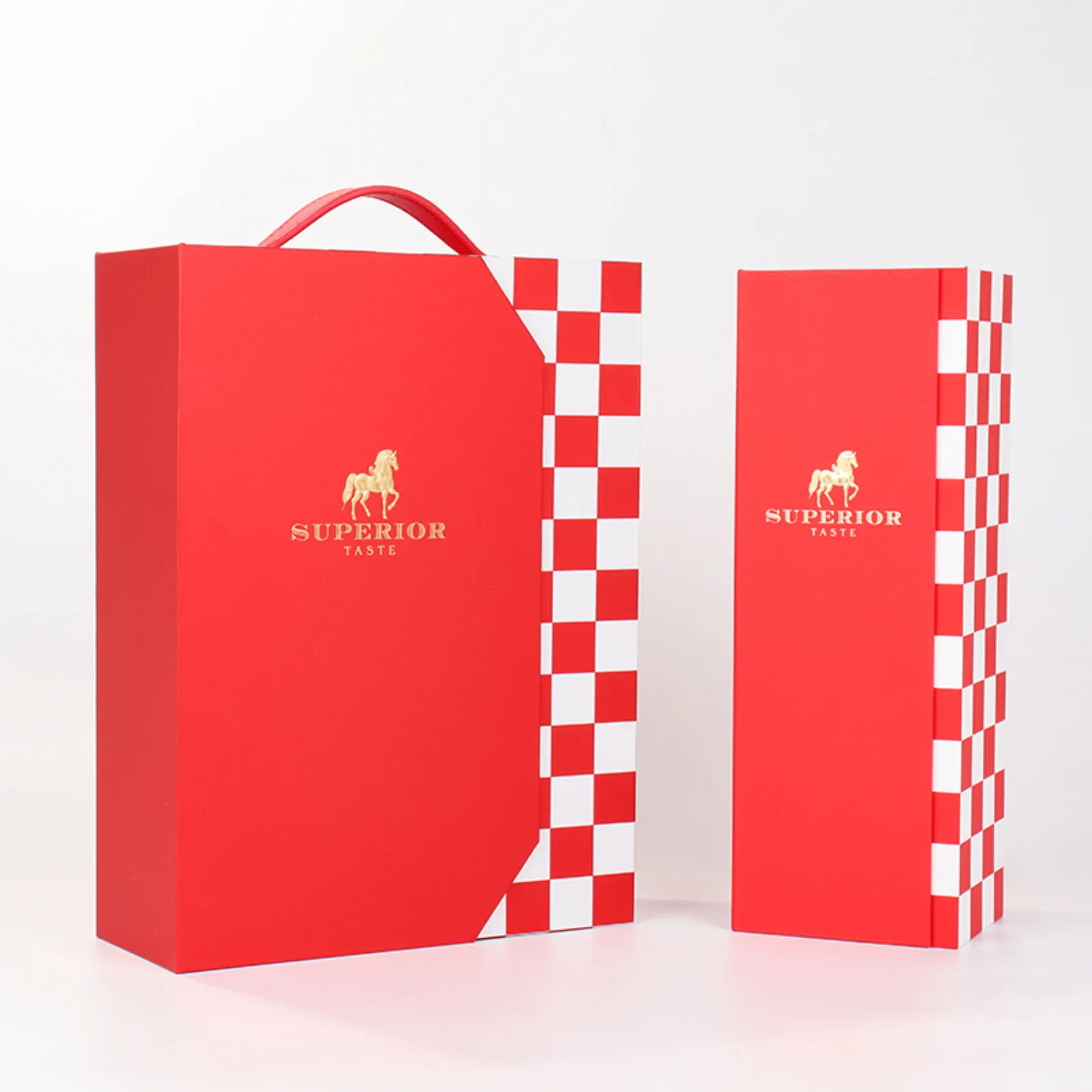 Single & Double Bottle Red Wine Gift Box with Handle