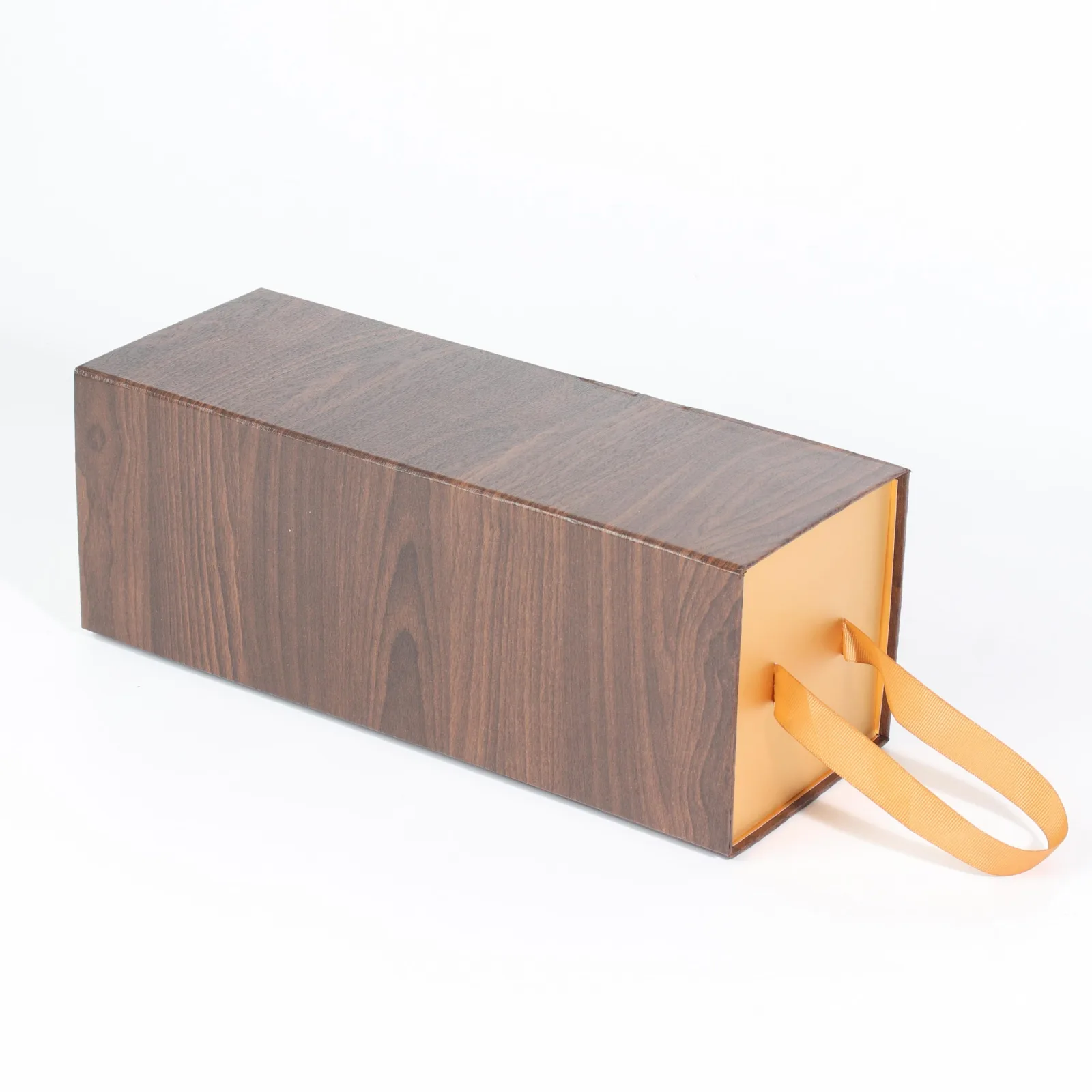 Vintage Foldable Cardboard Wine Box with Ribbon Handle