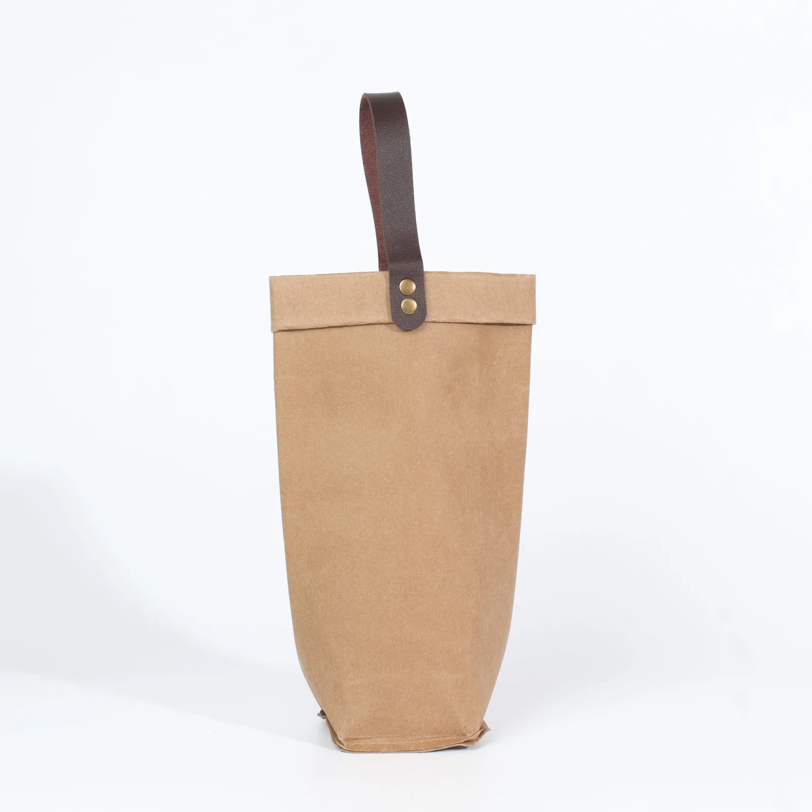 Washable Kraft Paper Wine Bag with Leather Handle 3