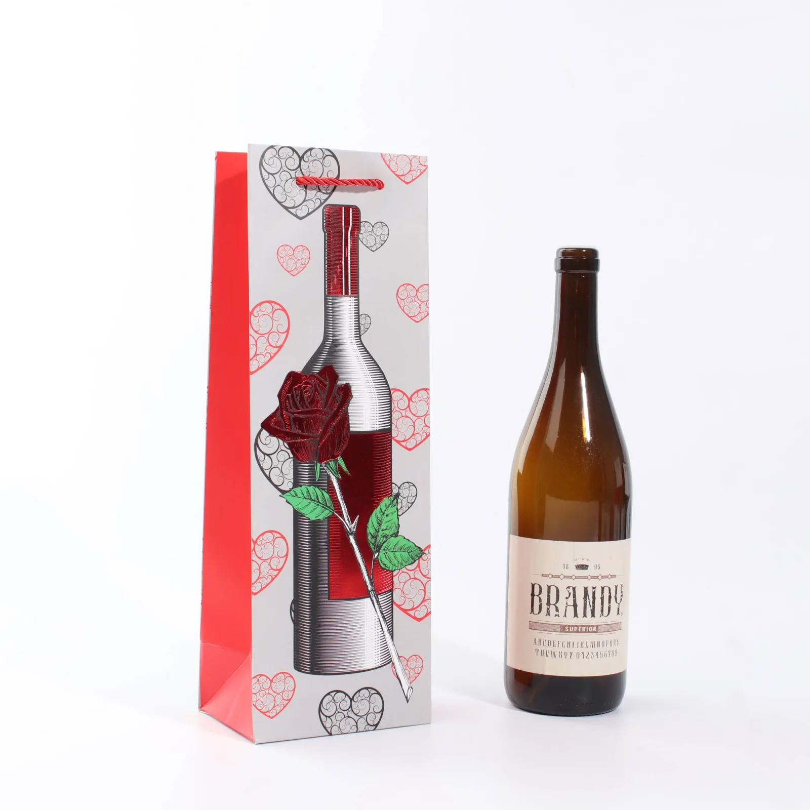 Wine Gift Bag with Gold Foil Rose