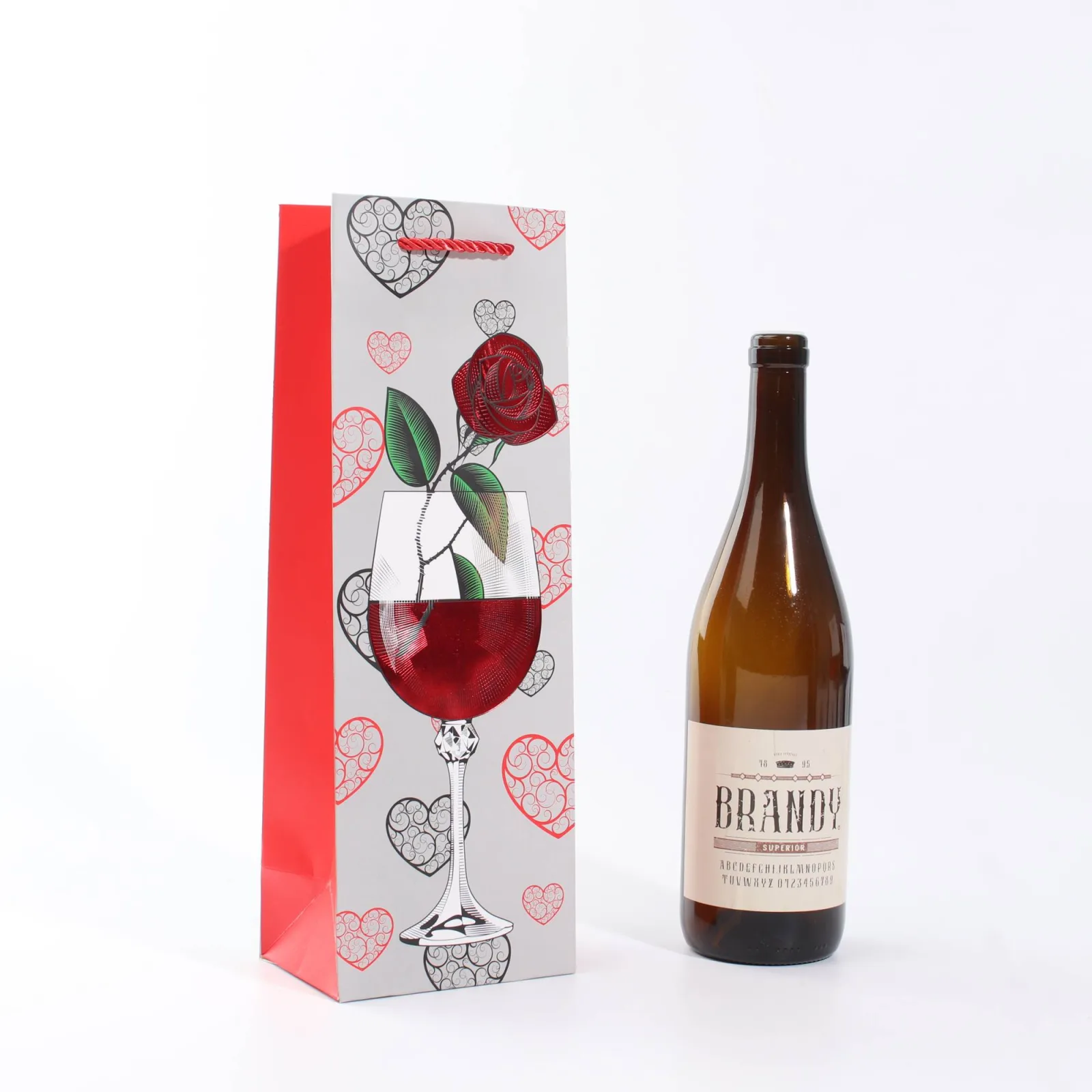 Wine Gift Bag with Gold Foil Rose 2